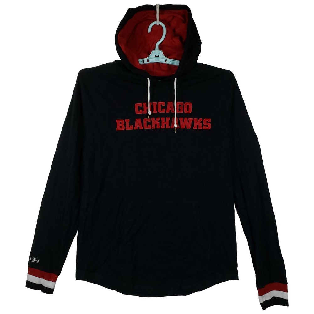 Chicago‎ Blackhawks Mitchell & Ness NHL Large Hooded Longsleeve Black NWT
